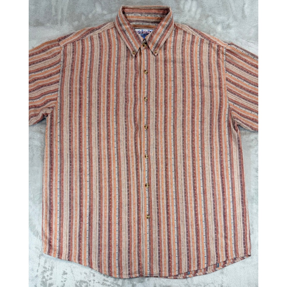 Vintage Summa Mens Striped Linen Blend Short Sleeve Button Down Shirt Size Large